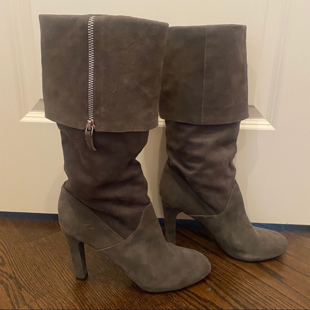 Franco Sarto Below Knee Grey Heeled Boots. Size 9.